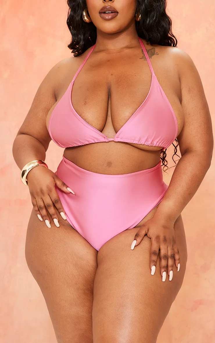 Plus Hot Pink High Waisted Bikini Bottoms sold by Pretty Little Thing