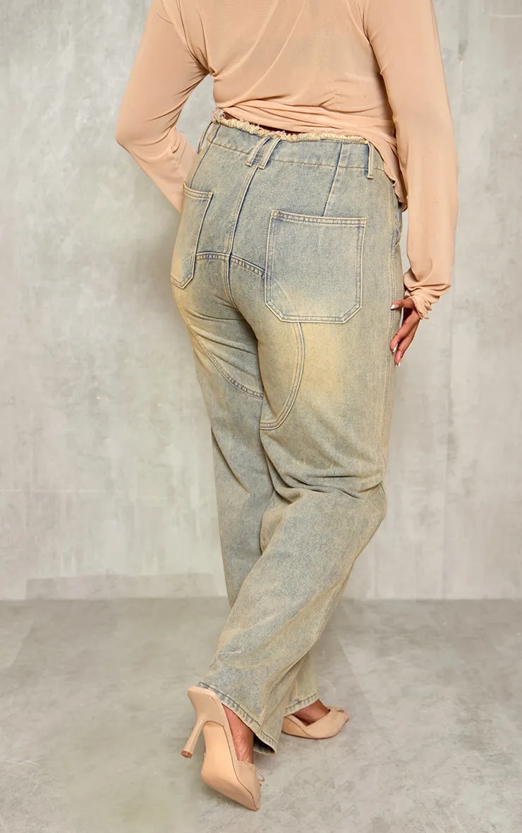 Plus Vintage Wash Raw Edge Waistband Boyfriend Jeans sold by Pretty Little Thing product image thumbnail 3