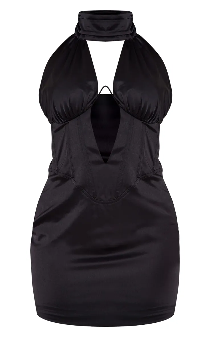 Black Satin High Neck Underwired Corset Bodycon Dress sold by Pretty Little Thing product image thumbnail 5