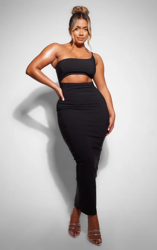 Shape Black Stretch Woven One Shoulder Cut Out Midaxi Dress sold by Pretty Little Thing