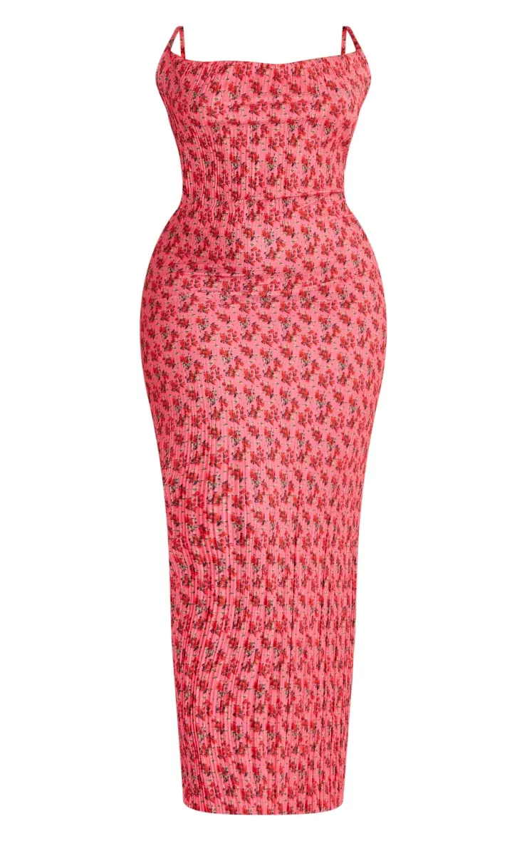 Plus Rose Floral Printed Plisse Cowl Neck Maxi Dress sold by Pretty Little Thing product image thumbnail 5