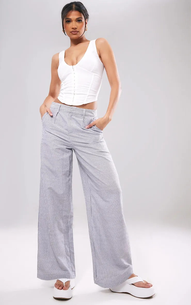 Dark Grey Pinstripe Linen Look Tailored Trousers sold by Pretty Little Thing