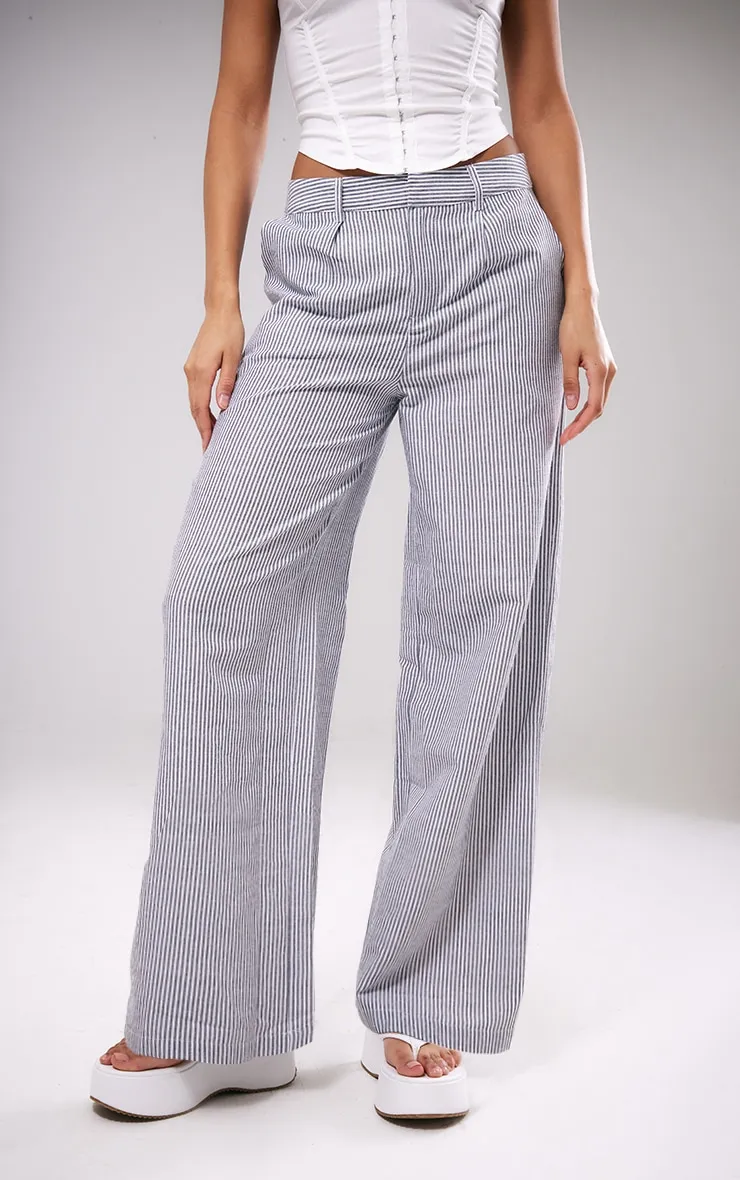 Dark Grey Pinstripe Linen Look Tailored Trousers sold by Pretty Little Thing product image thumbnail 2