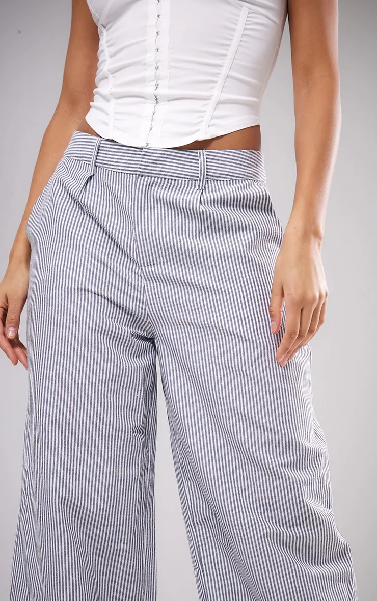 Dark Grey Pinstripe Linen Look Tailored Trousers sold by Pretty Little Thing product image thumbnail 4