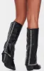 Black PU Point Toe Studded Fold Over Low Block Heeled Boots sold by Pretty Little Thing