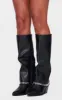 Black PU Point Toe Studded Fold Over Low Block Heeled Boots sold by Pretty Little Thing