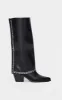 Black PU Point Toe Studded Fold Over Low Block Heeled Boots sold by Pretty Little Thing