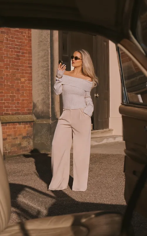 Natural Stone Floaty Tailored Wide Leg Trousers sold by Pretty Little Thing