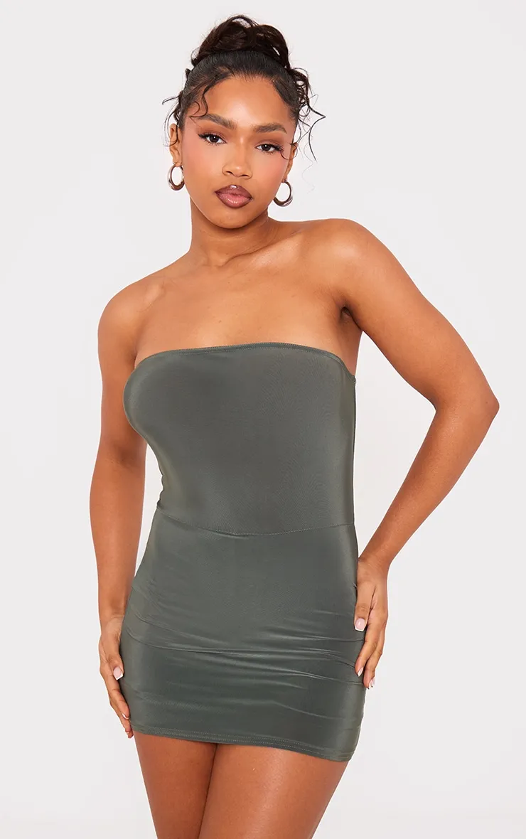 Khaki Slinky Bandeau Skort Playsuit sold by Pretty Little Thing