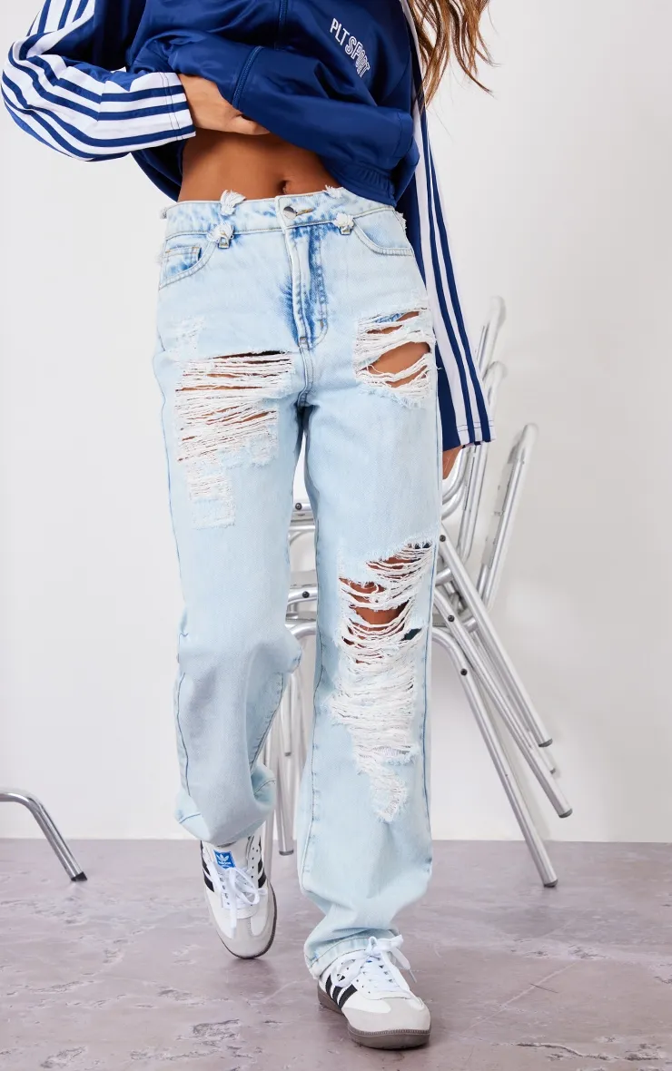 Light Blue Wash Distressed Straight Leg Jeans sold by Pretty Little Thing product image thumbnail 2