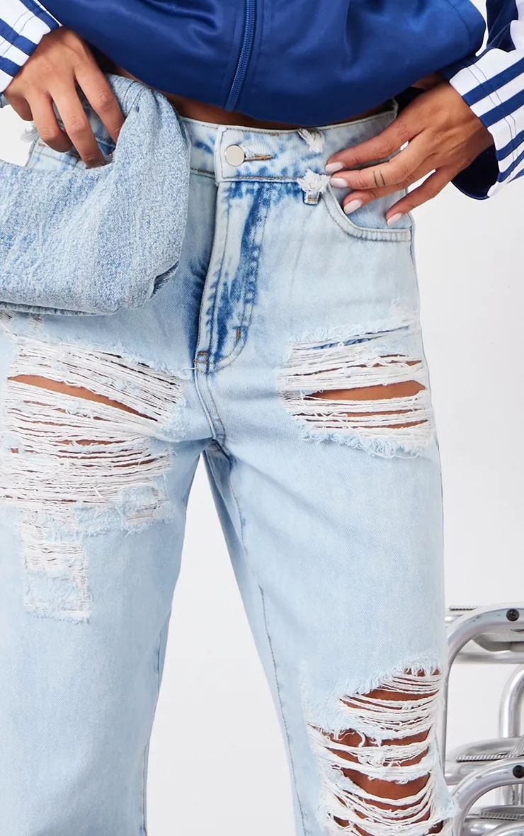 Light Blue Wash Distressed Straight Leg Jeans sold by Pretty Little Thing product image thumbnail 4