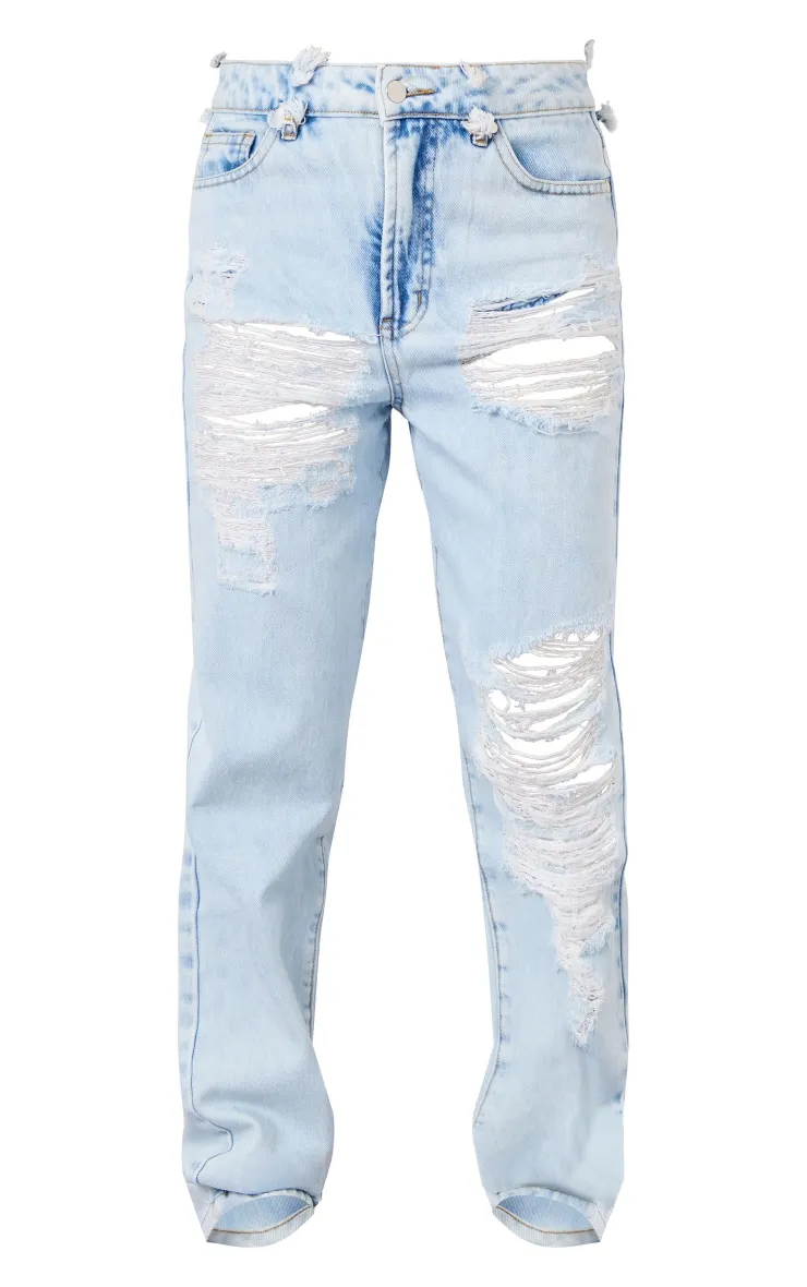 Light Blue Wash Distressed Straight Leg Jeans sold by Pretty Little Thing product image thumbnail 5