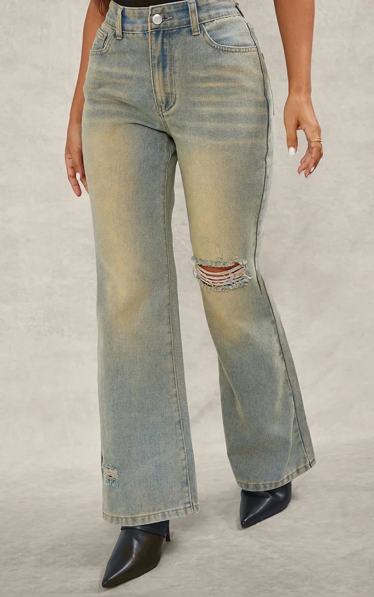 Petite Vintage Mid Wash Distressed Rip Straight Leg Jeans sold by Pretty Little Thing product image thumbnail 2