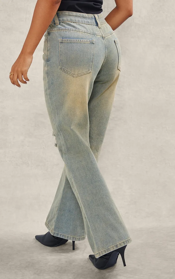 Petite Vintage Mid Wash Distressed Rip Straight Leg Jeans sold by Pretty Little Thing product image thumbnail 3