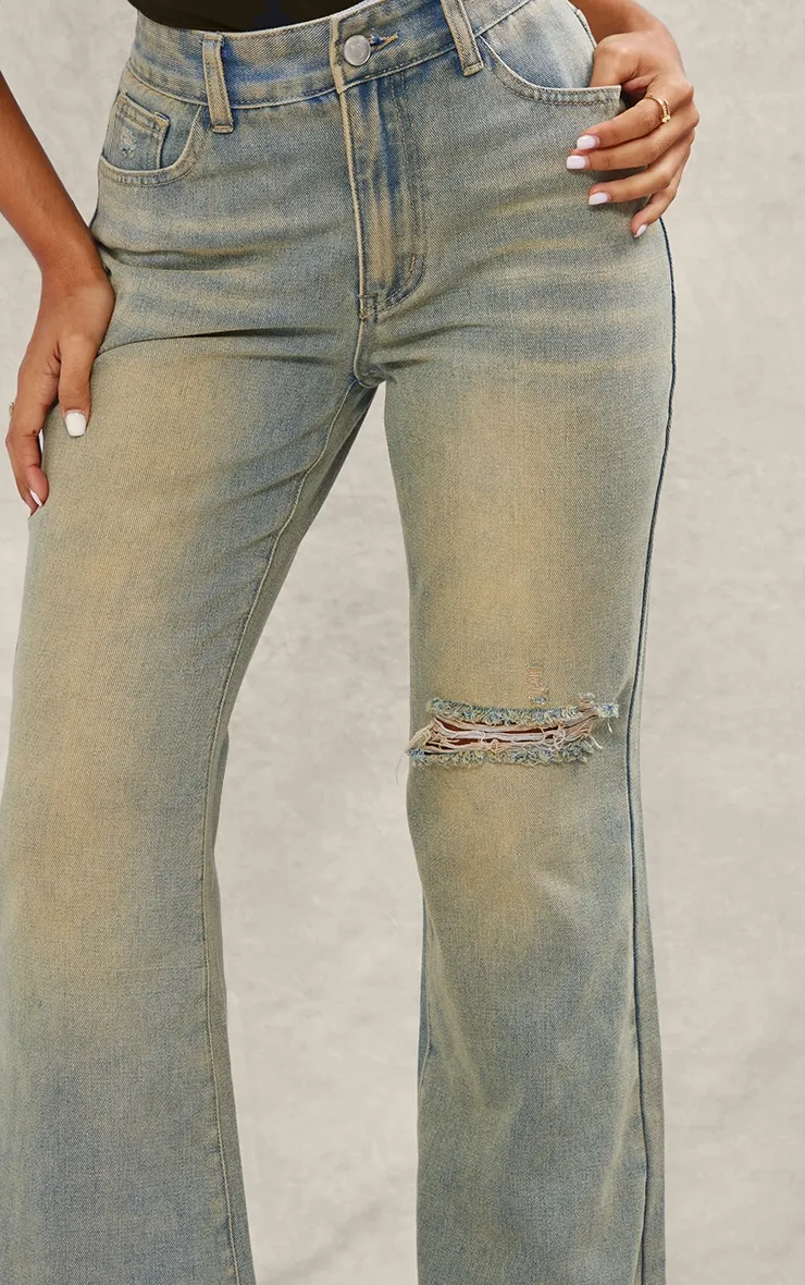 Petite Vintage Mid Wash Distressed Rip Straight Leg Jeans sold by Pretty Little Thing product image thumbnail 4