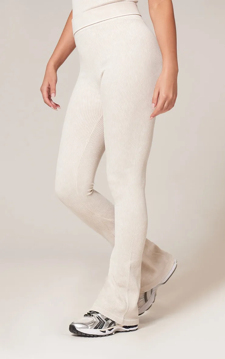 Cream Faded Contour Rib Flared Folded Waist Trousers sold by Pretty Little Thing product image thumbnail 2