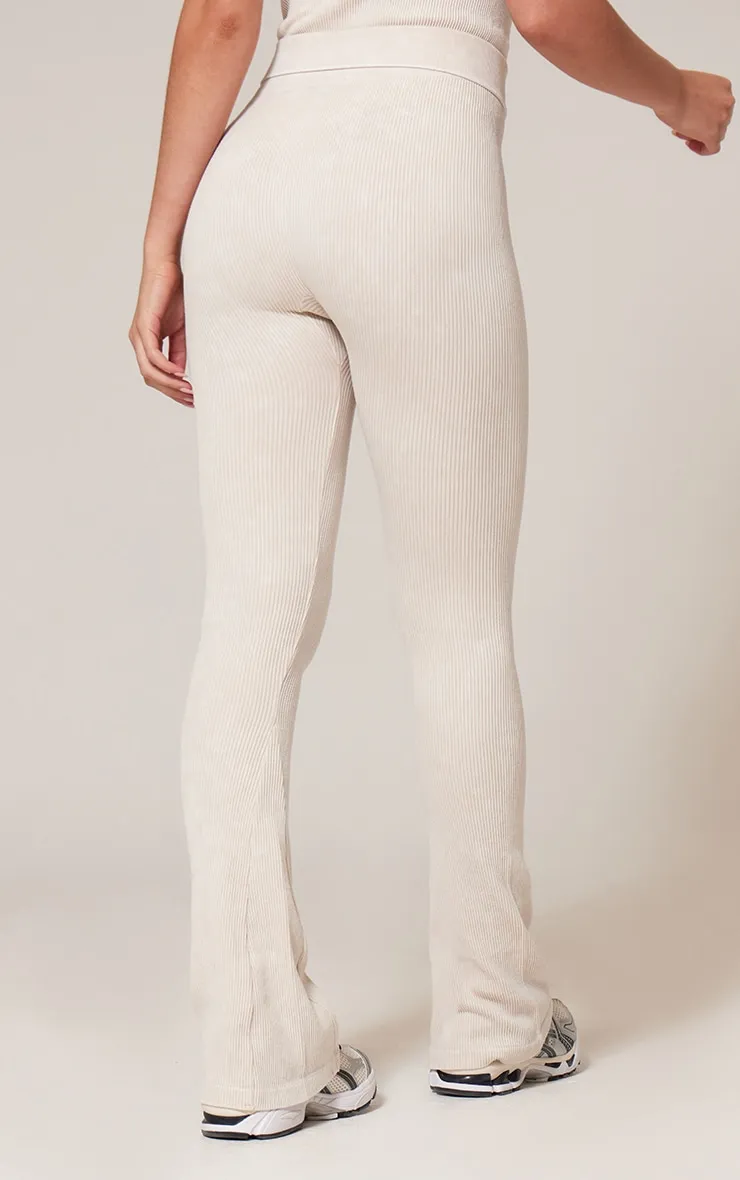 Cream Faded Contour Rib Flared Folded Waist Trousers sold by Pretty Little Thing product image thumbnail 3