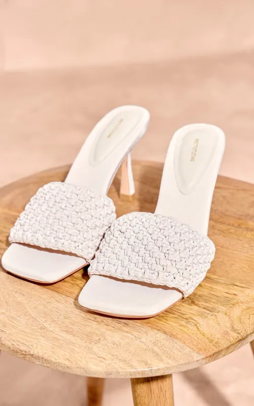 Natural Square Toe Crochet Strap Mid Heeled Mules sold by Pretty Little Thing