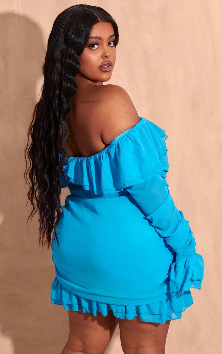 Plus Bright Blue Bardot Ruffle Detail Shift Dress sold by Pretty Little Thing product image thumbnail 2