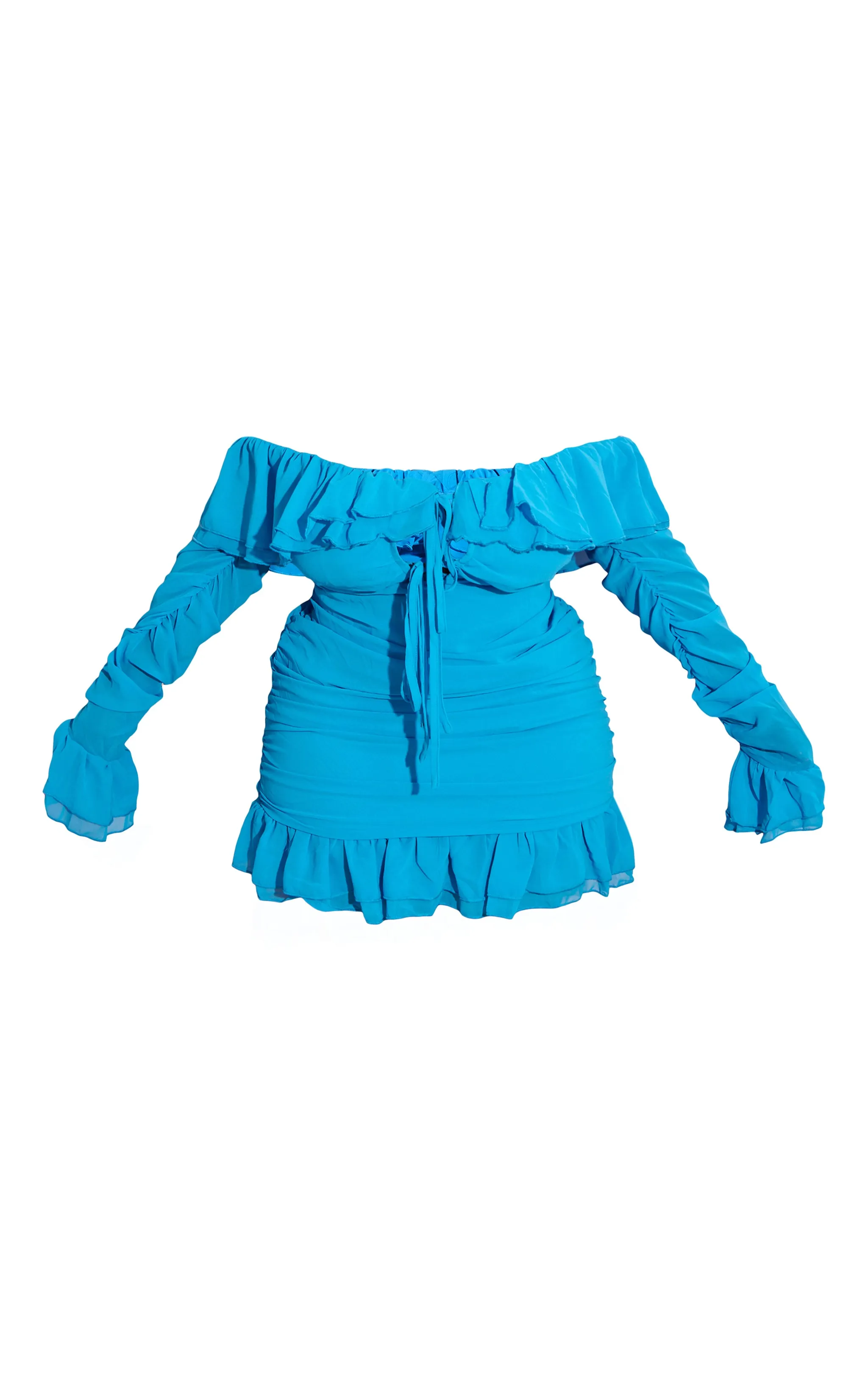 Plus Bright Blue Bardot Ruffle Detail Shift Dress sold by Pretty Little Thing product image thumbnail 5