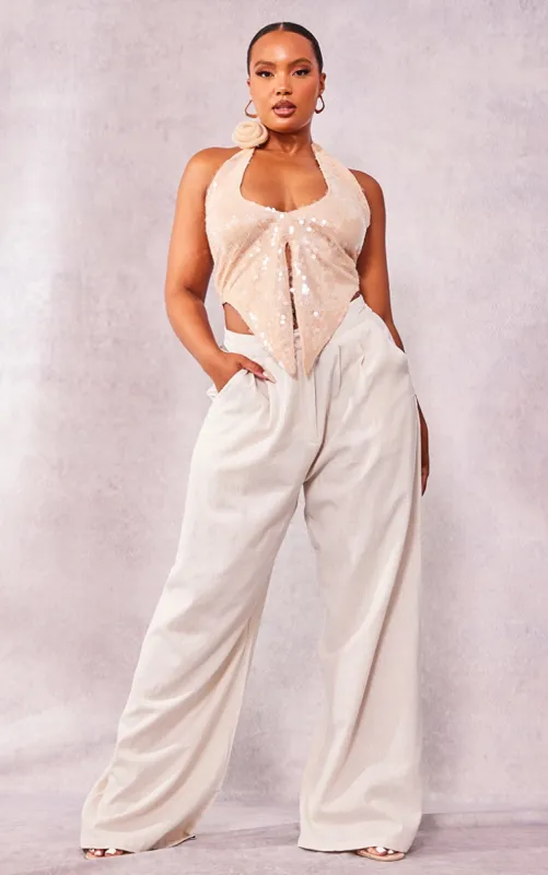 Plus Nude Sheer Sequin Corsage Top sold by Pretty Little Thing