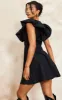 Black Woven Ruffle Sleeve Plunge Pleated Belt Shift Dress sold by Pretty Little Thing