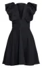 Black Woven Ruffle Sleeve Plunge Pleated Belt Shift Dress sold by Pretty Little Thing