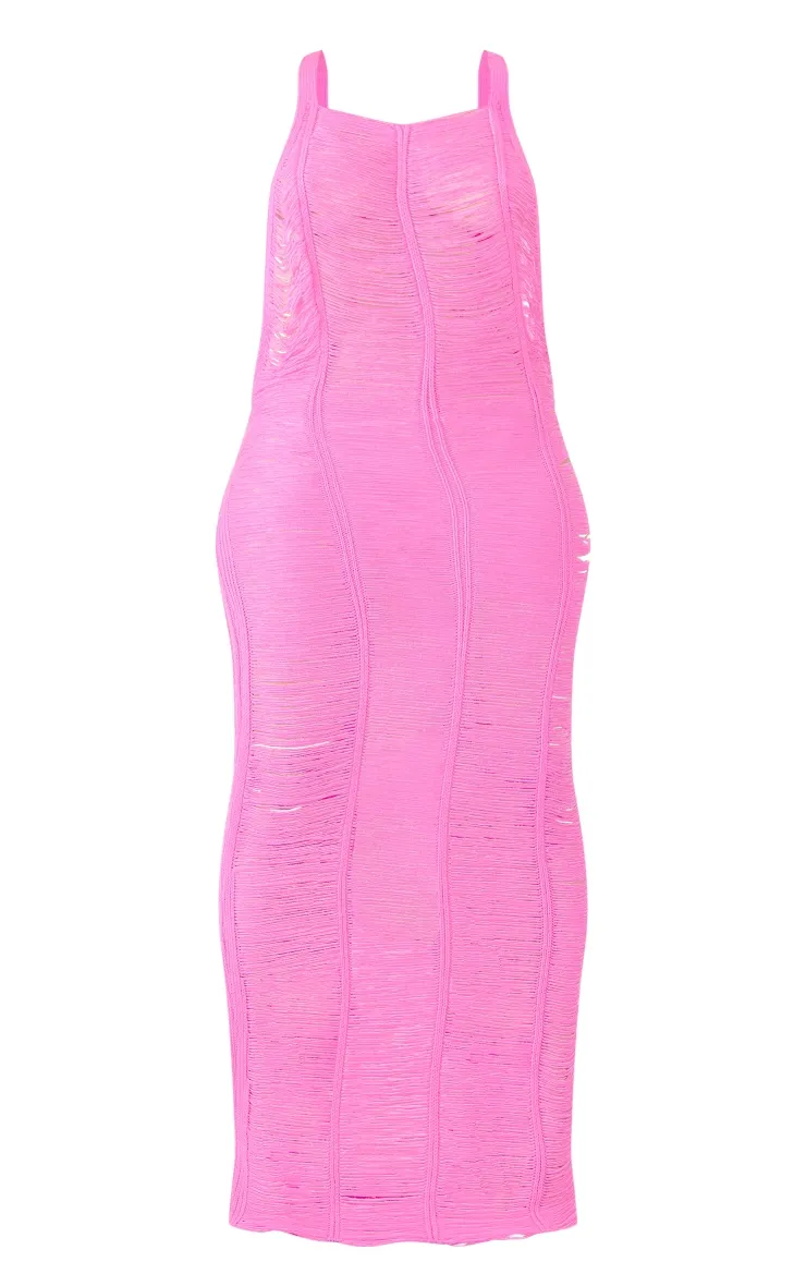 Shape Hot Pink Knit Ladder Halterneck Maxi Dress sold by Pretty Little Thing product image thumbnail 5