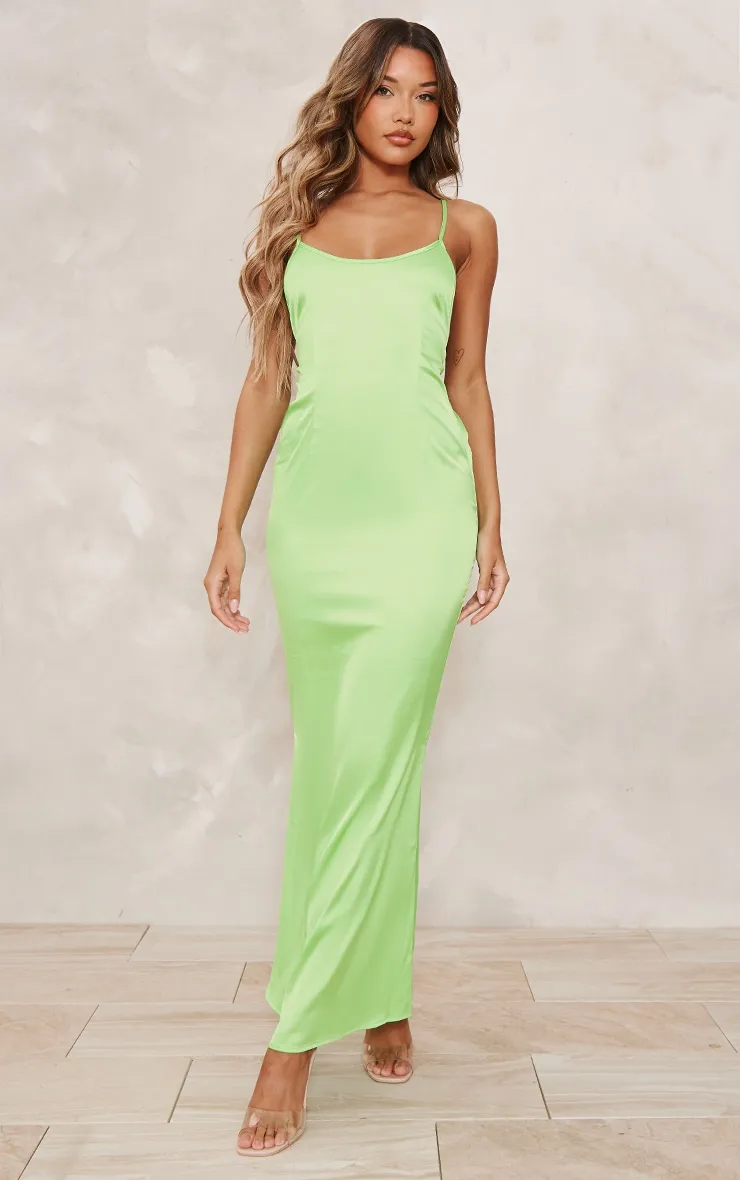 Bright Green Satin Backless Ruched Maxi Dress sold by Pretty Little Thing product image thumbnail 2