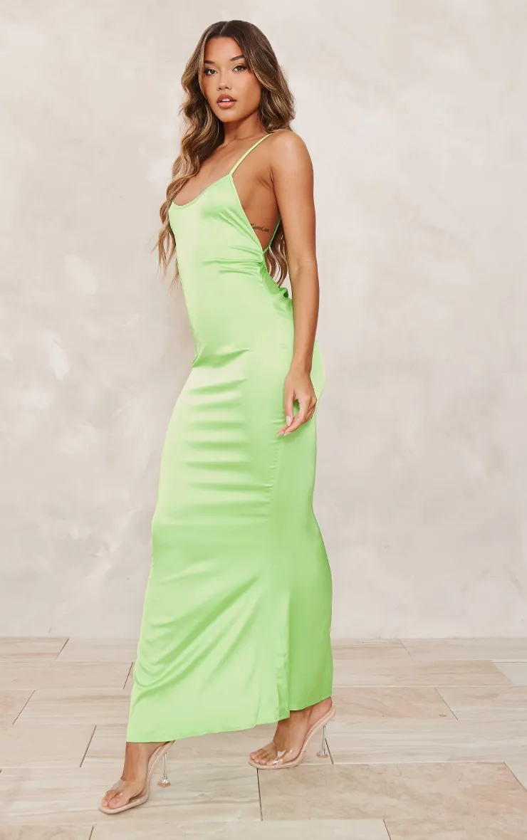 Bright Green Satin Backless Ruched Maxi Dress sold by Pretty Little Thing product image thumbnail 3