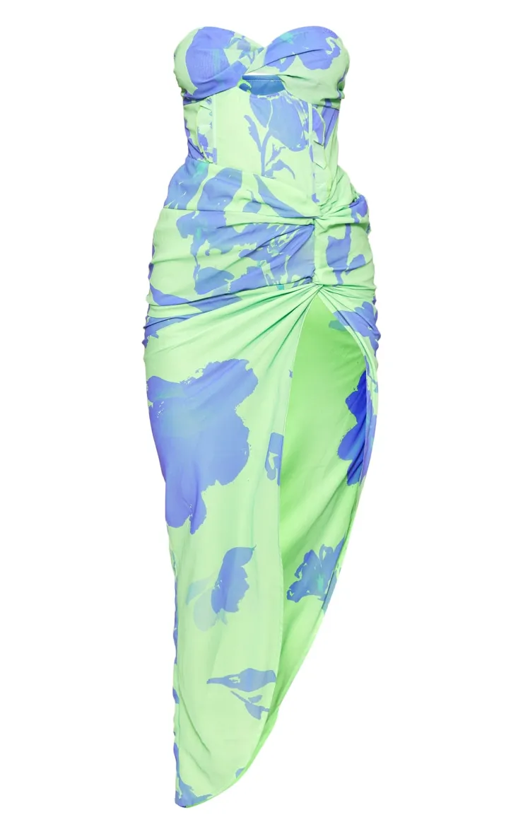 Purple Floral Twist Split Bandeau Maxi Dress sold by Pretty Little Thing product image thumbnail 5