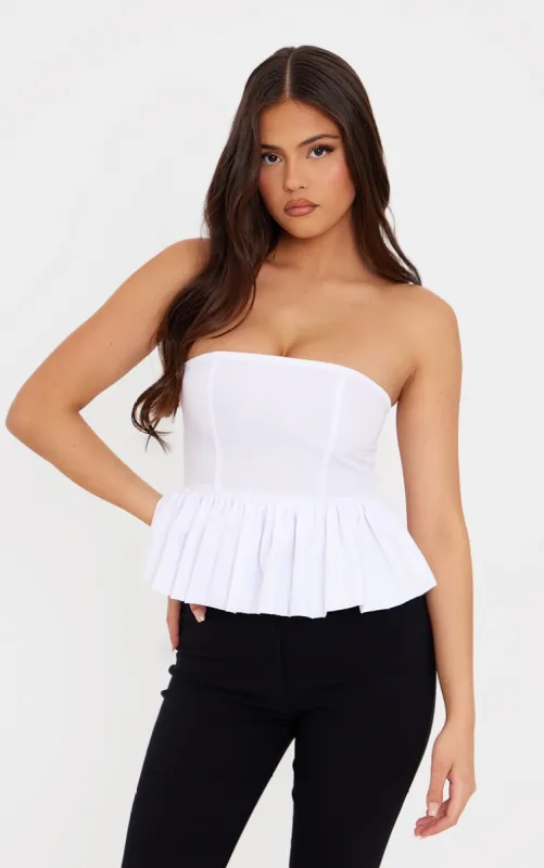 Eternal White Cotton Ruffle Bandeau Top sold by Pretty Little Thing
