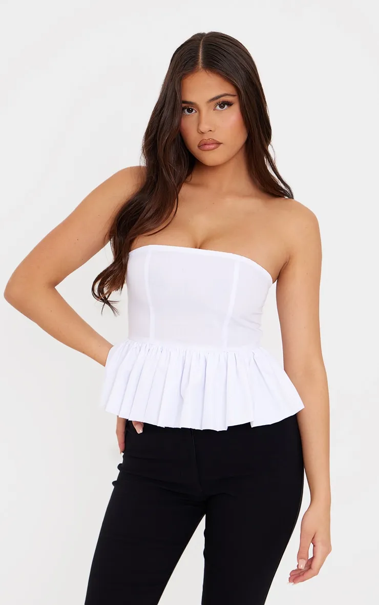 Eternal White Cotton Ruffle Bandeau Top sold by Pretty Little Thing