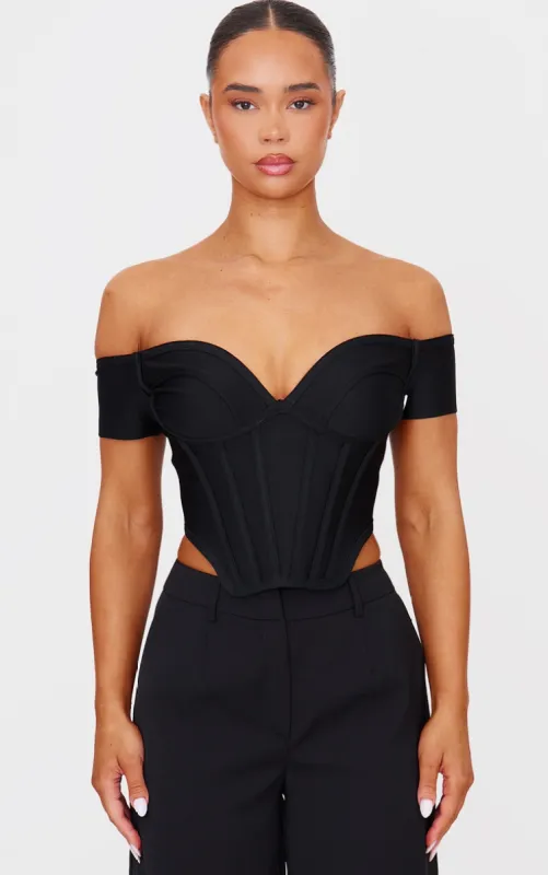 Black Bandage Dip Hem Bust Cup Bardot Corset sold by Pretty Little Thing