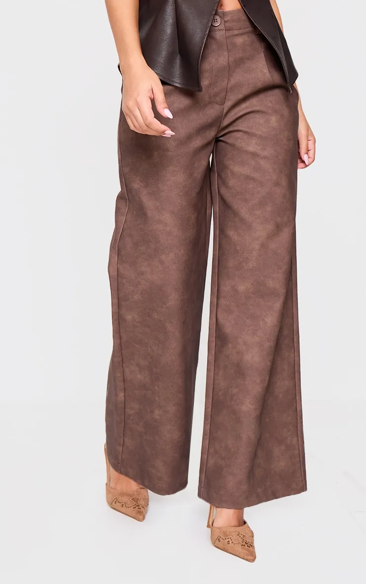 Petite Chocolate Faux Leather Wide Leg Trousers sold by Pretty Little Thing product image thumbnail 2