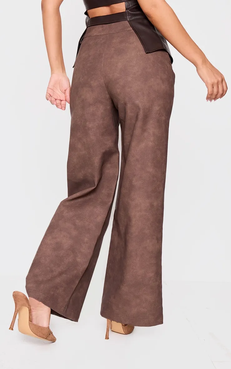Petite Chocolate Faux Leather Wide Leg Trousers sold by Pretty Little Thing product image thumbnail 3