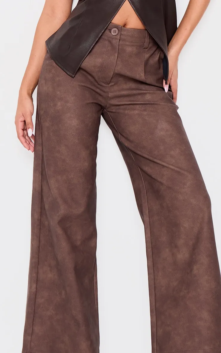Petite Chocolate Faux Leather Wide Leg Trousers sold by Pretty Little Thing product image thumbnail 4