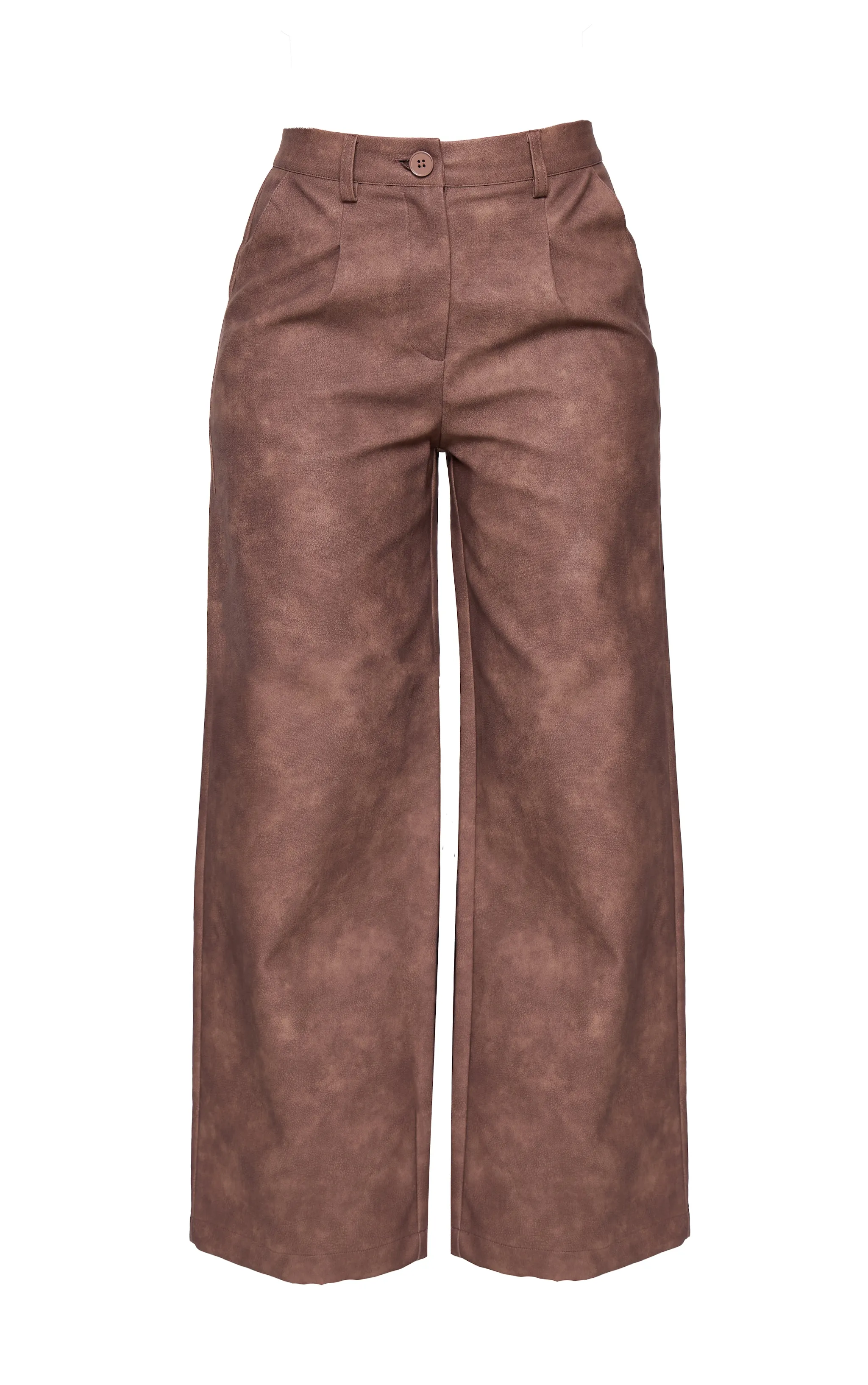 Petite Chocolate Faux Leather Wide Leg Trousers sold by Pretty Little Thing product image thumbnail 5