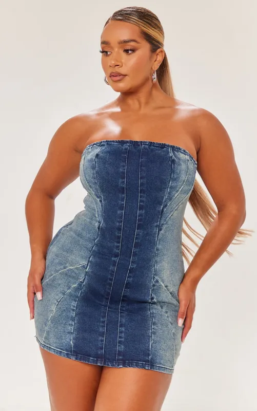 Shape Indigo Denim Seam Detail Bandeau Dress made by Pretty Little Thing