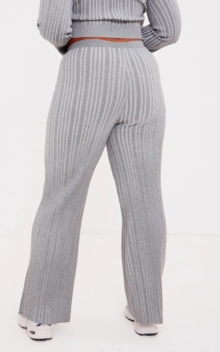 Plus Grey Rib Knitted Wide Leg Trousers sold by Pretty Little Thing product image thumbnail 3