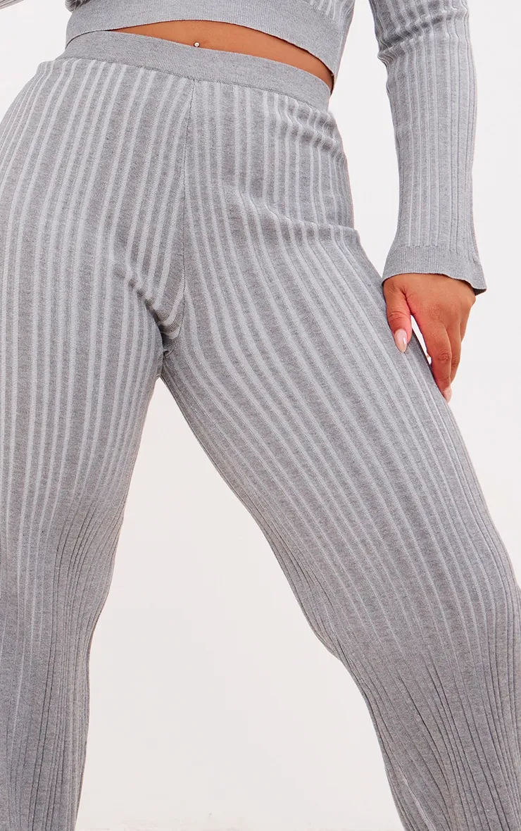 Plus Grey Rib Knitted Wide Leg Trousers sold by Pretty Little Thing product image thumbnail 4