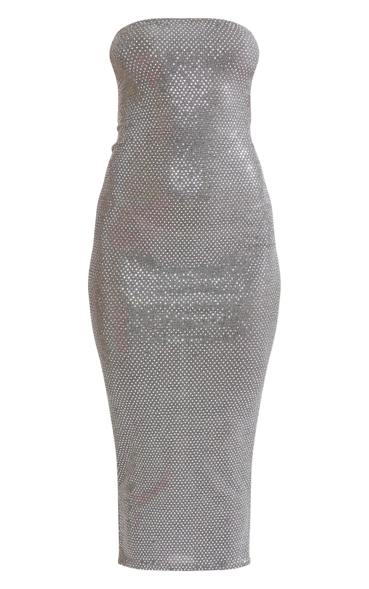 Grey Textured Glitter Bandeau Midaxi Dress sold by Pretty Little Thing product image thumbnail 5