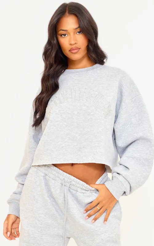 PRETTYLITTLETHING Tall Grey Marl Distressed Varsity Cropped Sweatshirt sold by Pretty Little Thing