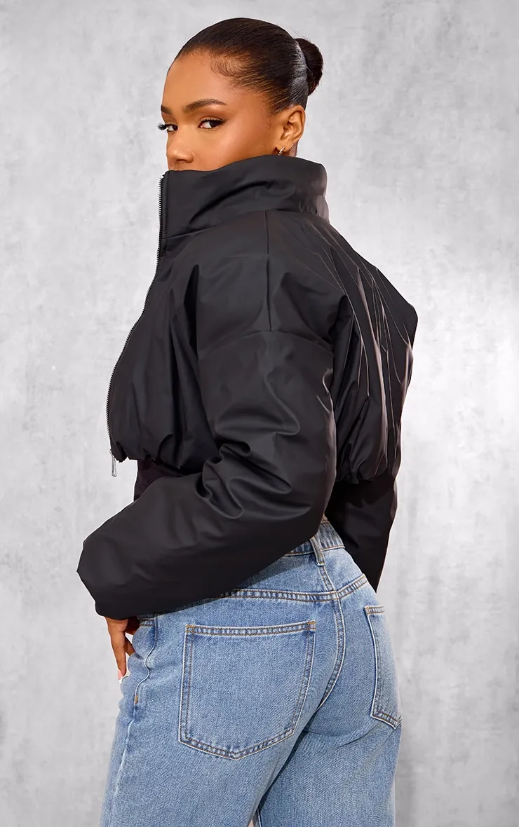 Black Wax Look Zip Up Cropped Puffer Coat sold by Pretty Little Thing product image thumbnail 2