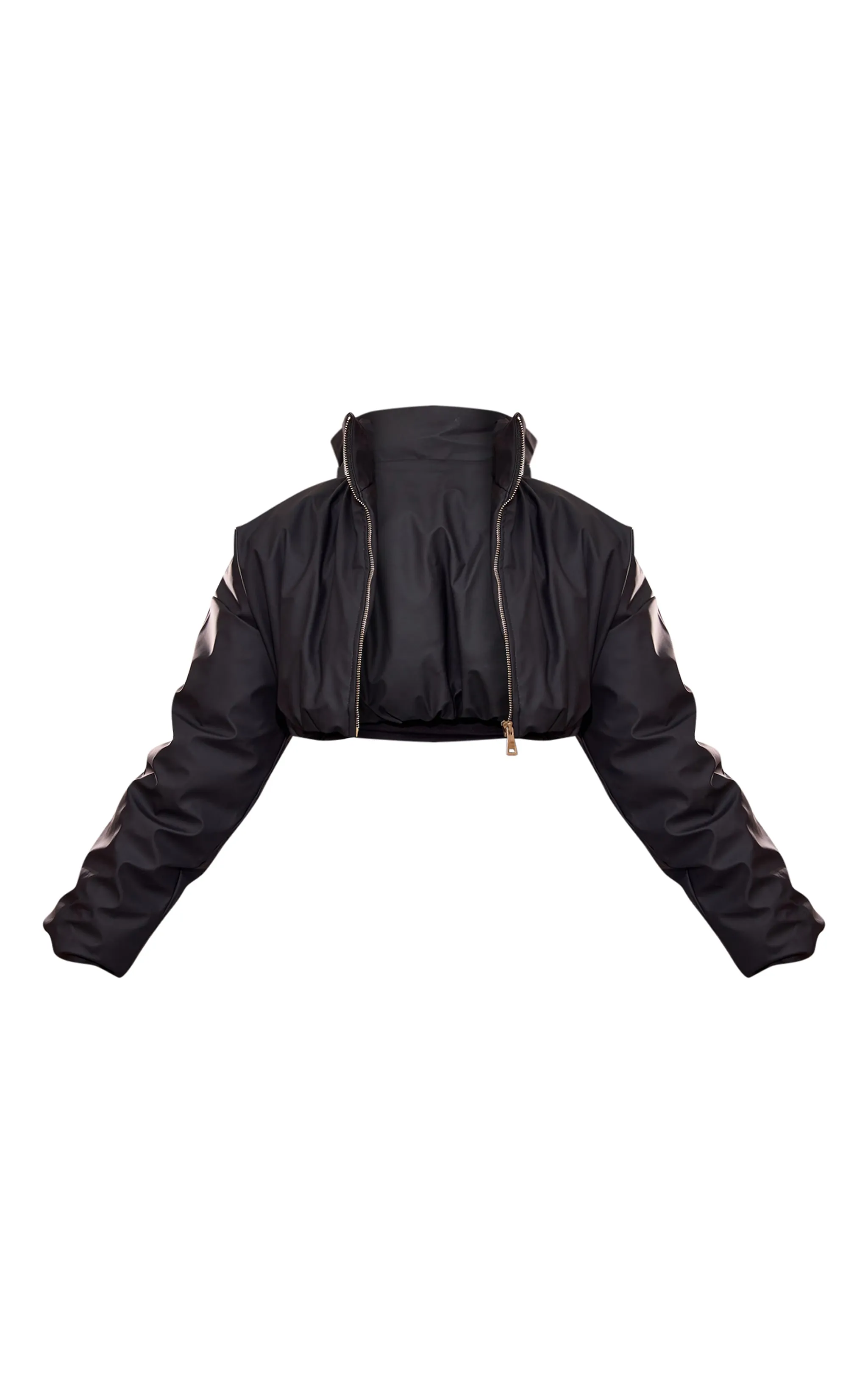 Black Wax Look Zip Up Cropped Puffer Coat sold by Pretty Little Thing product image thumbnail 5