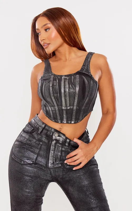 Shape Silver Denim Metallic Corset Top sold by Pretty Little Thing
