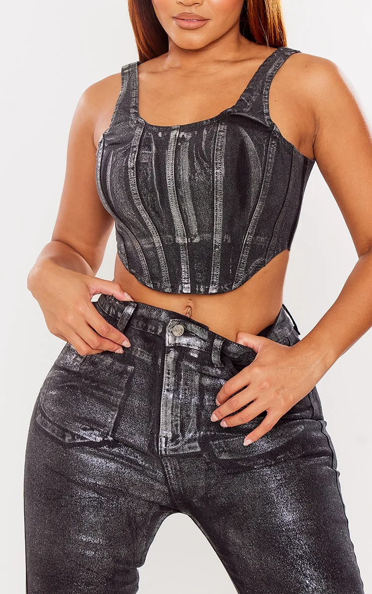 Shape Silver Denim Metallic Corset Top sold by Pretty Little Thing product image thumbnail 4
