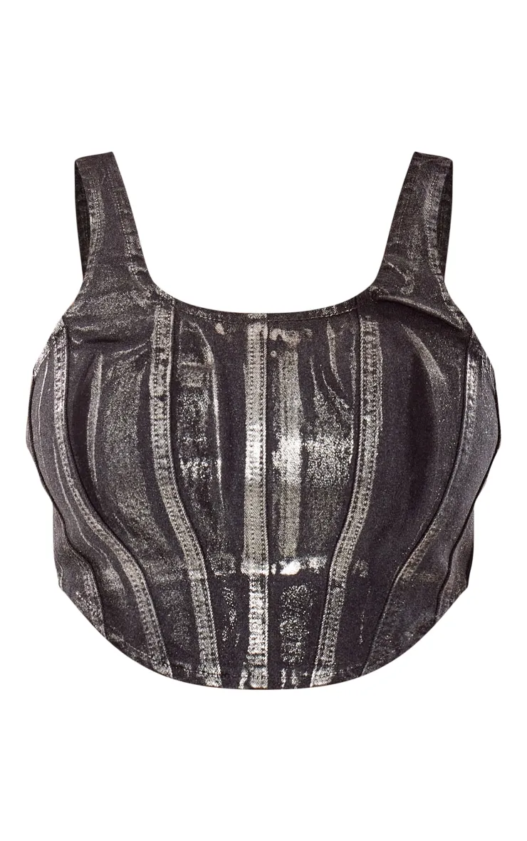 Shape Silver Denim Metallic Corset Top sold by Pretty Little Thing product image thumbnail 5