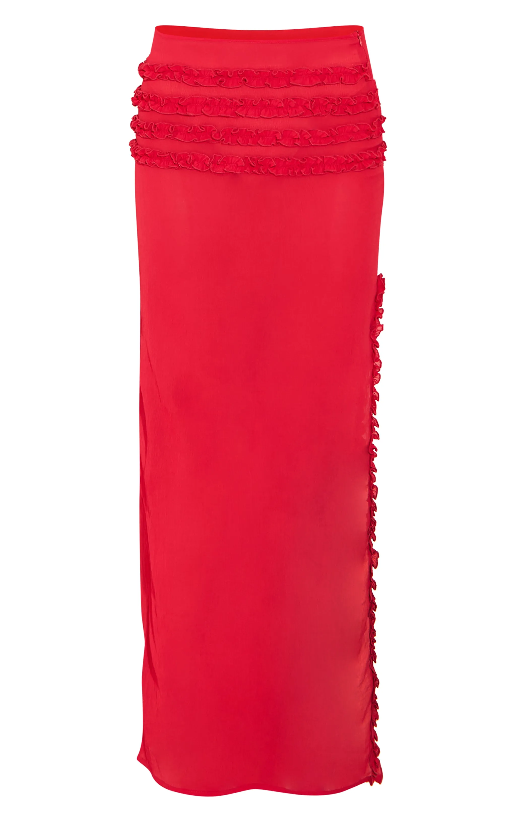 Red Chiffon Ruffle Detailing Slit Open Maxi Skirt sold by Pretty Little Thing product image thumbnail 5