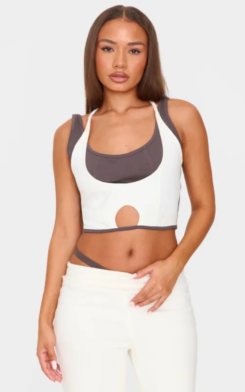 Petite Cream Contrast Detail Crop Top sold by Pretty Little Thing
